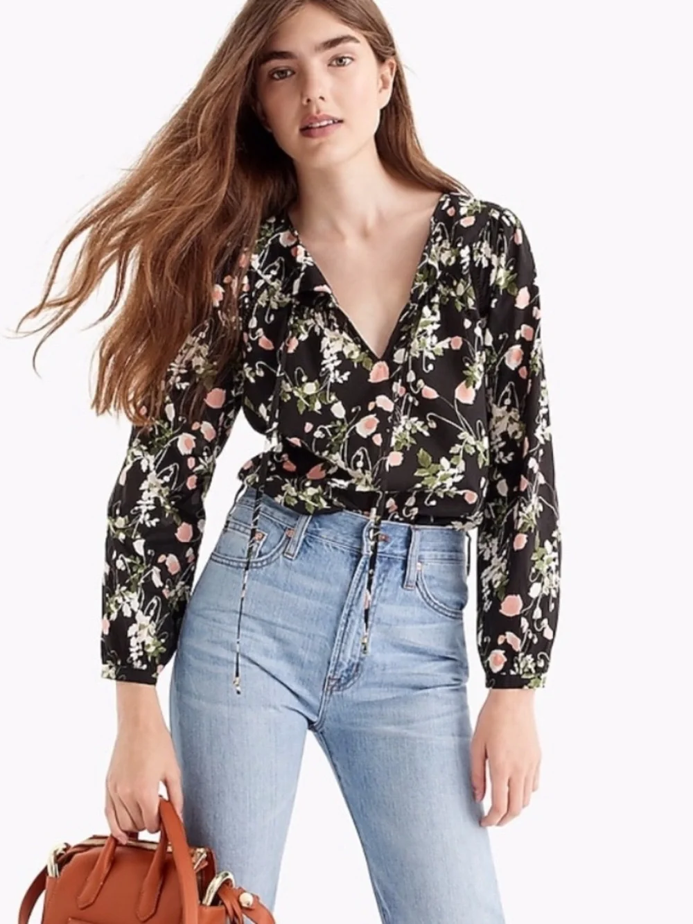 J. Crew Liberty Peasant Top blousevin Liberty Poppy Dream